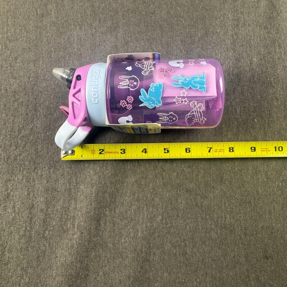 Contigo Kids 14oz Water Bottle Easy Clean Lid Purple Unicorn Bunny BPA Free - Picture 6 of 7